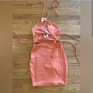Oh polly peach pink dress cut out new runs small to xs
